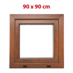 Plastové okno 900 × 900 mm (90 × 90 cm) otevíravě-sklopné pravé zlatý dub/bílá pro vedlejší prostory Aplast 60