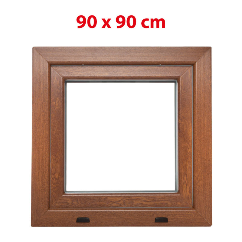 Plastové okno 900 × 900 mm (90 × 90 cm) otevíravě-sklopné levé zlatý dub/bílá pro vedlejší prostory Aplast 60