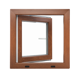 Plastové okno 600 × 600 mm (60 × 60 cm) otevíravě-sklopné pravé zlatý dub/bílá pro vedlejší prostory Aplast 60