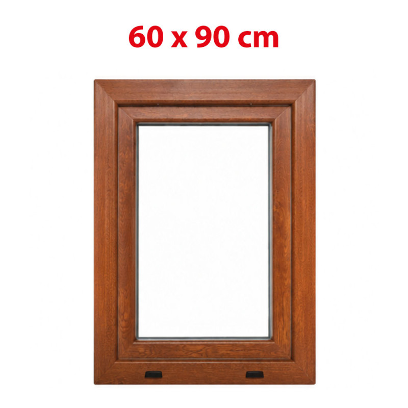 Plastové okno 600 × 900 mm (60 × 90 cm) otevíravě-sklopné pravé zlatý dub/bílá pro vedlejší prostory Aplast 60