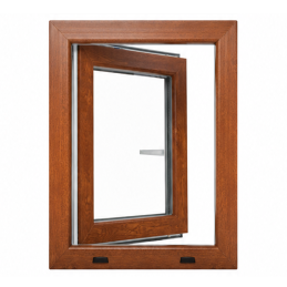 Plastové okno 600 × 900 mm (60 × 90 cm) otevíravě-sklopné pravé zlatý dub/bílá pro vedlejší prostory Aplast 60