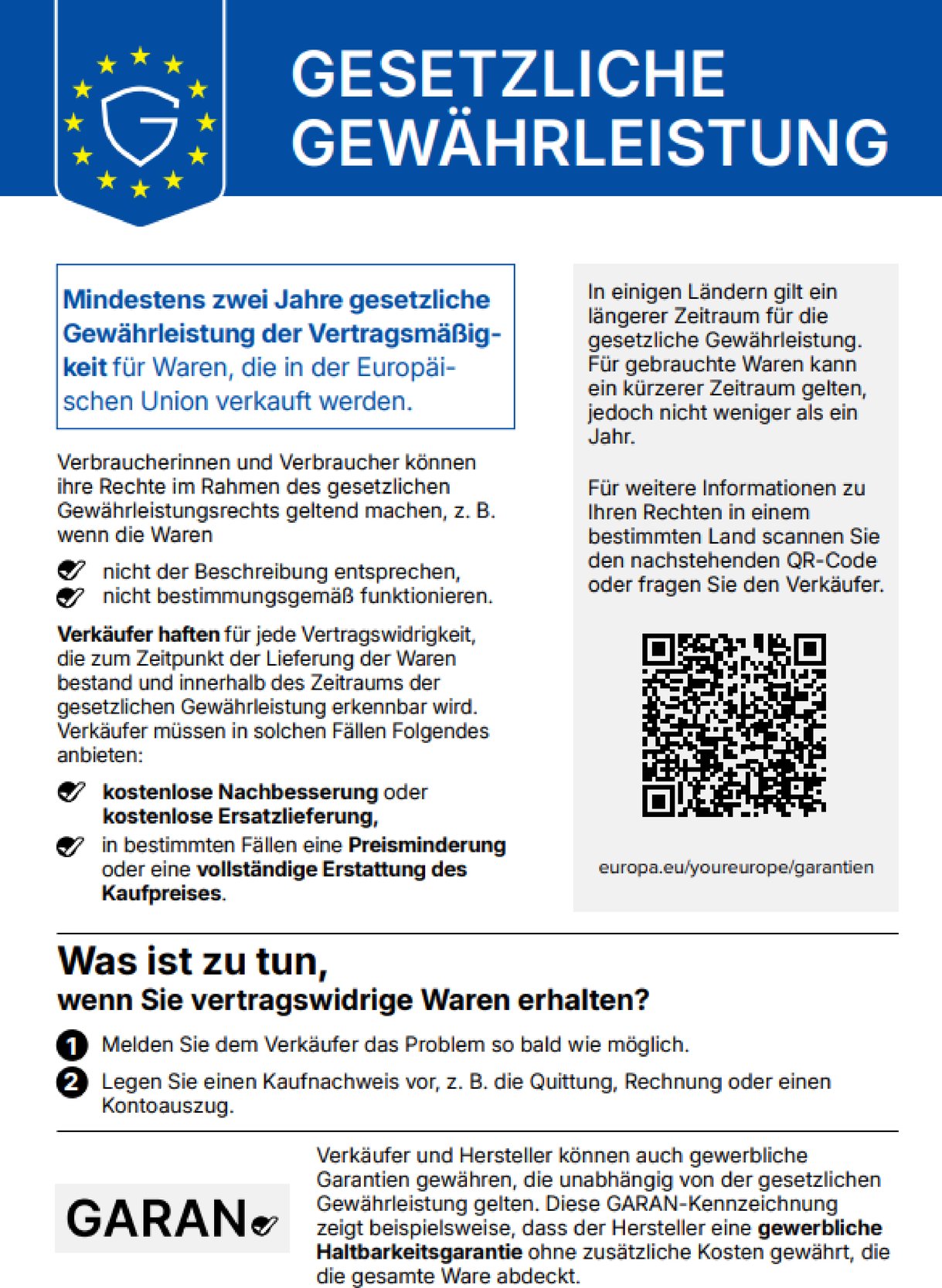 Gesetzliche Gewährleistung für Waren