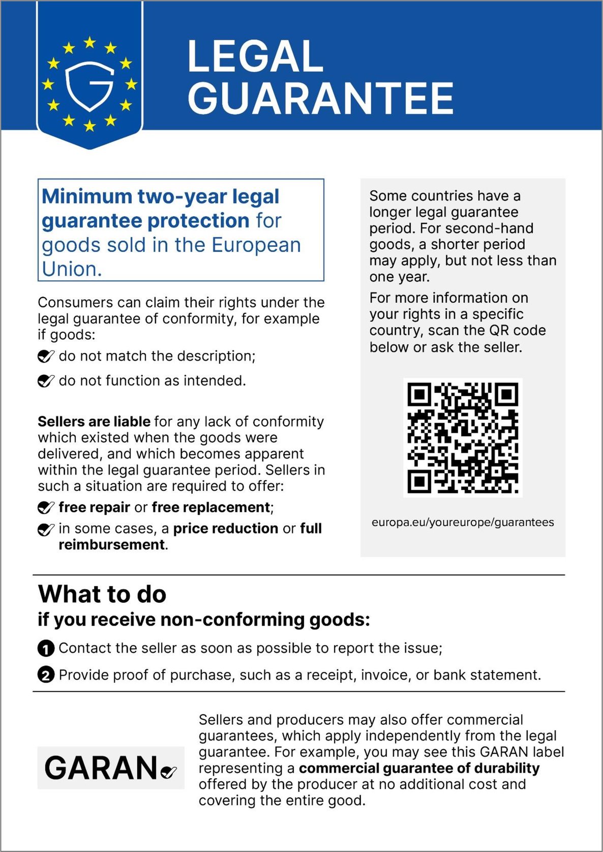 Legal guarantee for goods